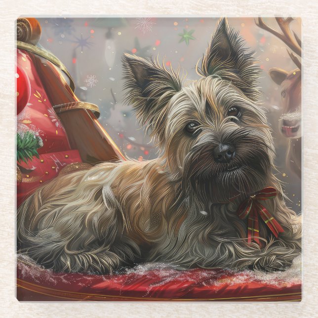 Skye Terrier Dog Christmas Festive Glass Coaster (Front)
