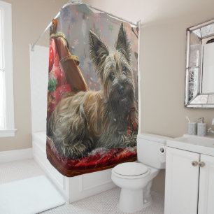 Skye Terrier Dog Christmas Festive Shower Curtain