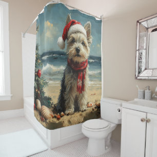 Skye Terrier Dog Christmas Vintage Beach Shower Curtain