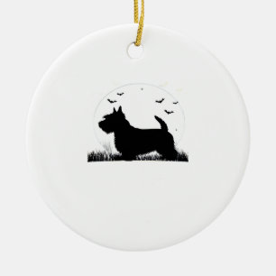 Skye Terrier Dog � Halloween Moon Silhouette Class Ceramic Tree Decoration