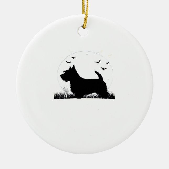 Skye Terrier Dog � Halloween Moon Silhouette Class Ceramic Tree Decoration (Front)