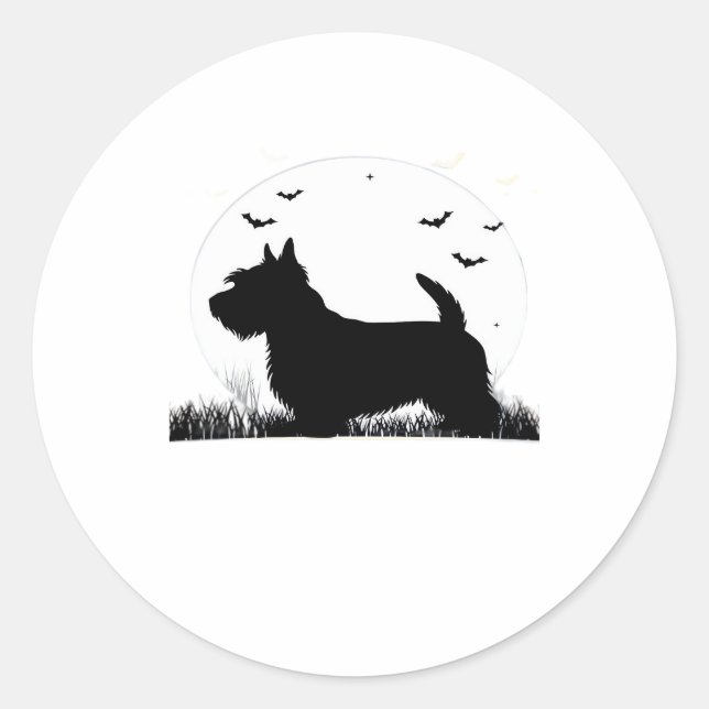 Skye Terrier Dog � Halloween Moon Silhouette Class Classic Round Sticker (Front)