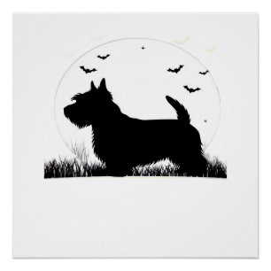 Skye Terrier Dog � Halloween Moon Silhouette Class Poster