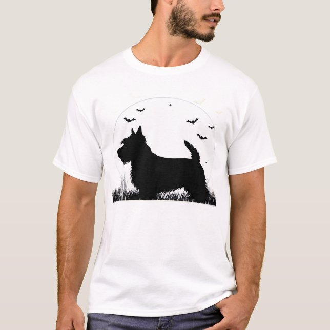 Skye Terrier Dog � Halloween Moon Silhouette Class T-Shirt (Front)
