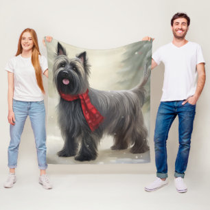 Skye Terrier Dog in Snow Christmas  Fleece Blanket