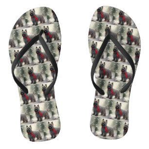 Skye Terrier Dog in Snow Christmas  Flip Flops