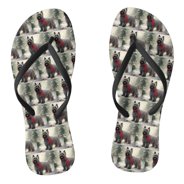 Skye Terrier Dog in Snow Christmas  Flip Flops (Footbed)