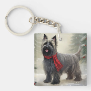 Skye Terrier Dog in Snow Christmas Key Ring