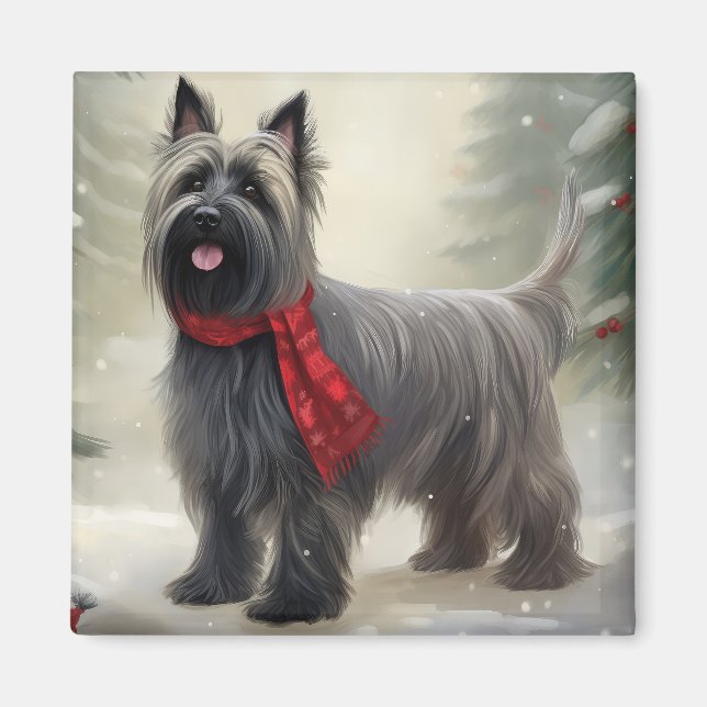 Skye Terrier Dog in Snow Christmas  Magnet (Front)
