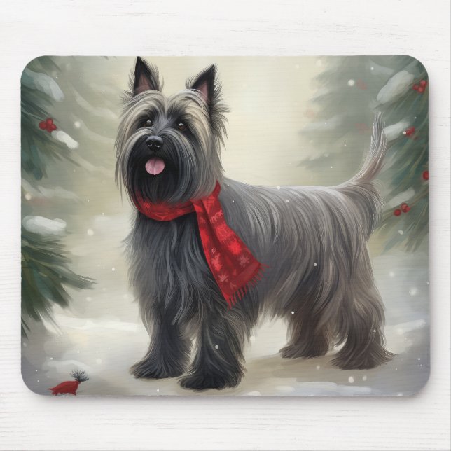 Skye Terrier Dog in Snow Christmas  Mouse Mat (Front)