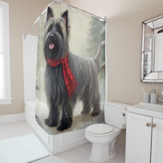 Skye Terrier Dog in Snow Christmas  Shower Curtain (In Situ)