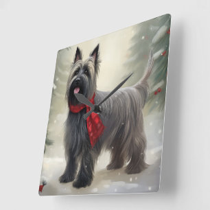 Skye Terrier Dog in Snow Christmas Square Wall Clock