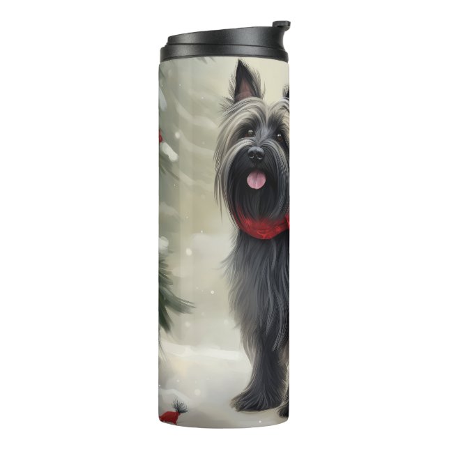 Skye Terrier Dog in Snow Christmas  Thermal Tumbler (Rotated Left)