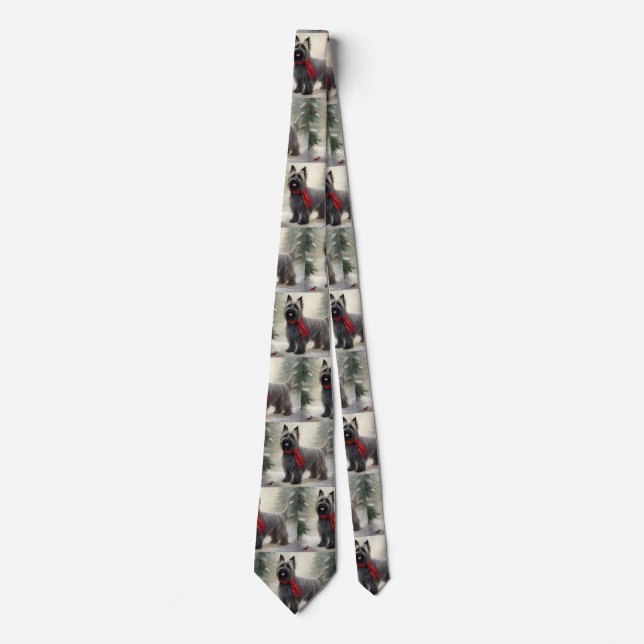 Skye Terrier Dog in Snow Christmas  Tie (Front)