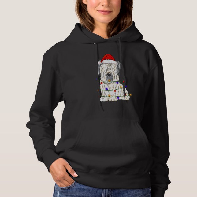 Skye Terrier Dog Wearing Christmas Hat Lights Hoodie (Front)