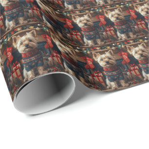 Skye Terrier Dog With Christmas Gifts Fireplace Wrapping Paper