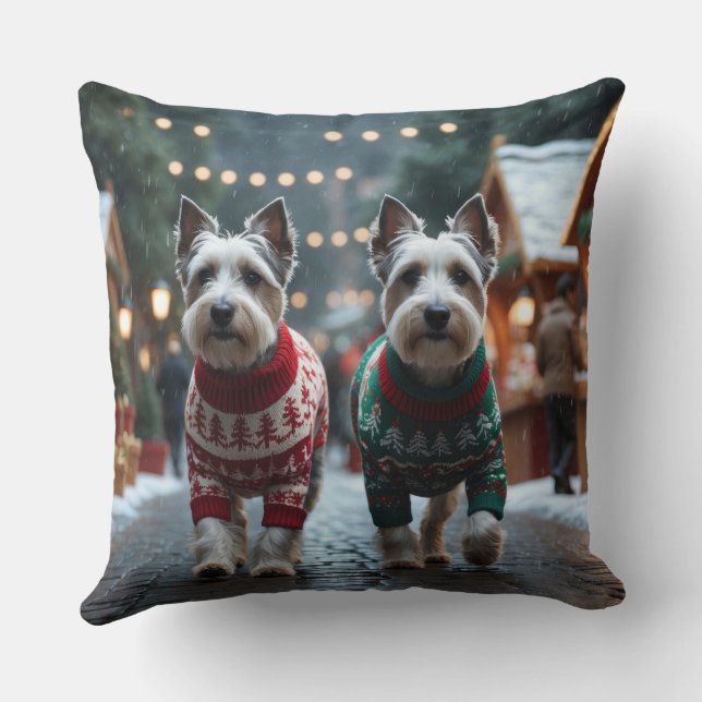Skye Terrier Dogs Christmas Snow Holiday  Cushion (Back)
