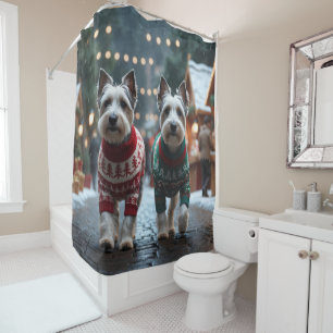 Skye Terrier Dogs Christmas Snow Holiday  Shower Curtain