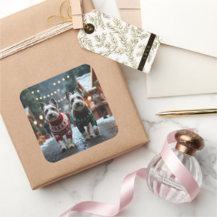 Skye Terrier Dogs Christmas Snow Holiday  Square Sticker