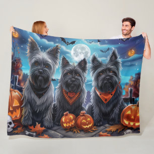 Skye Terrier Halloween Spooky Fleece Blanket