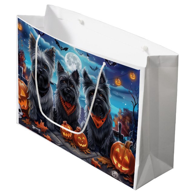 Skye Terrier Halloween Spooky  Large Gift Bag (Front Angled)