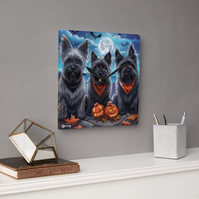 Skye Terrier Halloween Spooky  Square Wall Clock (Office)
