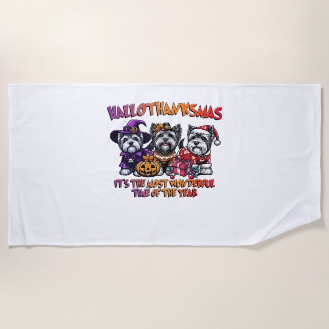 Skye Terrier Halloween Thanksgiving Christmas Clas Beach Towel (Front)