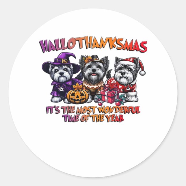 Skye Terrier Halloween Thanksgiving Christmas Clas Classic Round Sticker (Front)