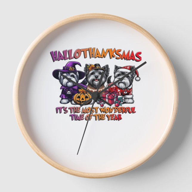 Skye Terrier Halloween Thanksgiving Christmas Clas Clock (Front)