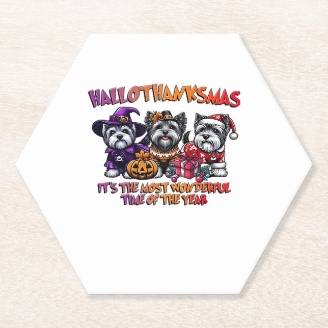 Skye Terrier Halloween Thanksgiving Christmas Clas Paper Coaster (Front)