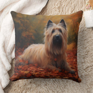 Skye Terrier in Autumn Leaves Fall Inspire Cushion