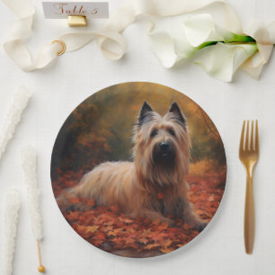 Skye Terrier in Autumn Leaves Fall Inspire Paper Plate