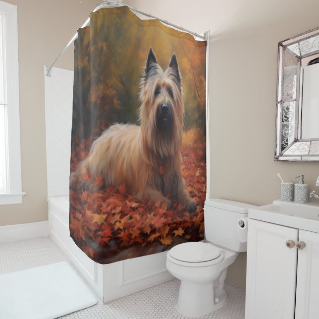 Skye Terrier in Autumn Leaves Fall Inspire Shower Curtain (In Situ)