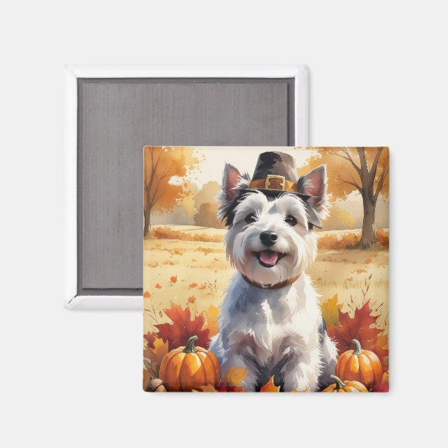 Skye Terrier In Autumn Leaves Thanksgiving Art Magnet (Front/Back)