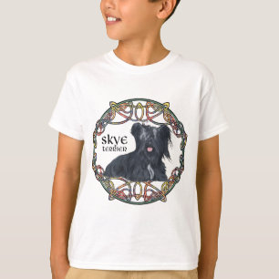 Skye Terrier in Celtic Knotwork - Buchanan Tartan T-Shirt