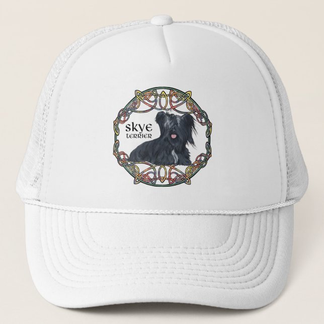 Skye Terrier in Celtic Knotwork - Buchanan Tartan Trucker Hat (Front)