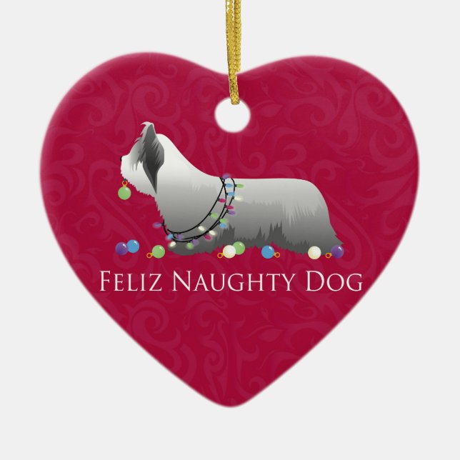 Skye Terrier Merry Christmas Design Ceramic Tree Decoration (Front)