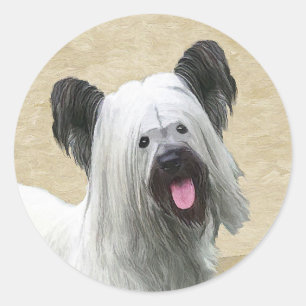 Skye Terrier Painting - Cute Original Dog Art Classic Round Sticker