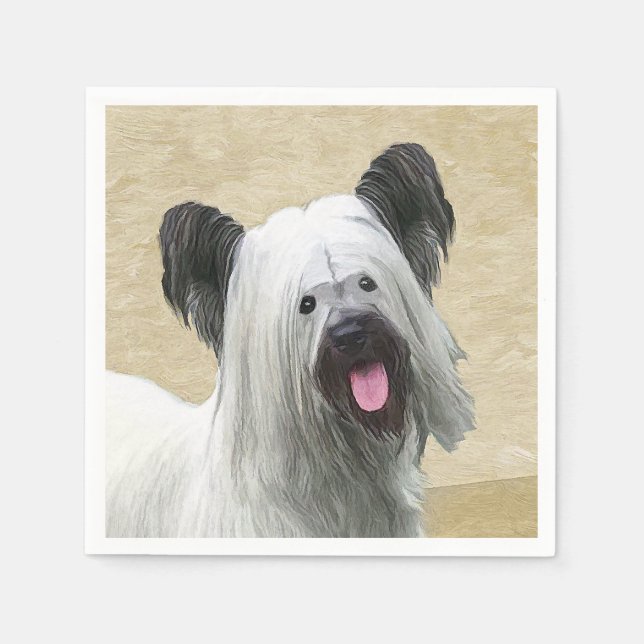 Skye Terrier Painting - Cute Original Dog Art Napkin (Front)