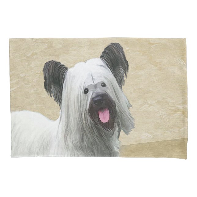 Skye Terrier Painting - Cute Original Dog Art Pillowcase (Front)