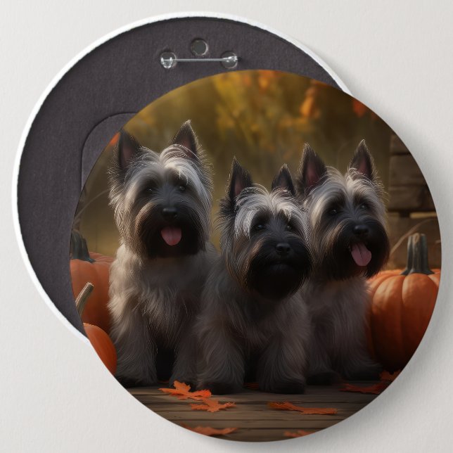 Skye Terrier Puppy Autumn Delight Pumpkin  6 Cm Round Badge (Front & Back)
