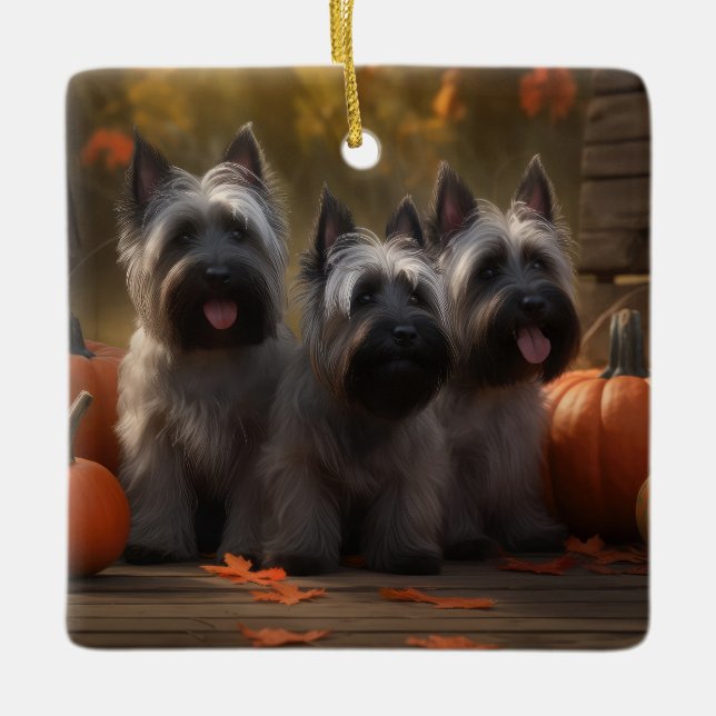Skye Terrier Puppy Autumn Delight Pumpkin  Ceramic Ornament (Front)