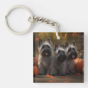 Skye Terrier Puppy Autumn Delight Pumpkin Key Ring