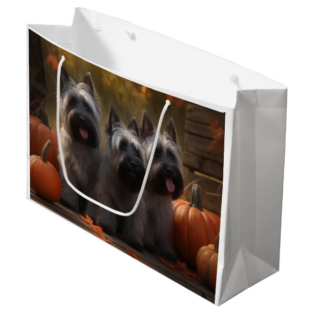 Skye Terrier Puppy Autumn Delight Pumpkin  Large Gift Bag (Front Angled)