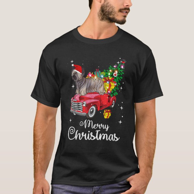 Skye Terrier Ride Red Truck Christmas Pajama Funny T-Shirt (Front)