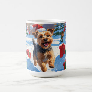 Skye Terrier Running in Snow with Christmas Hat Coffee Mug
