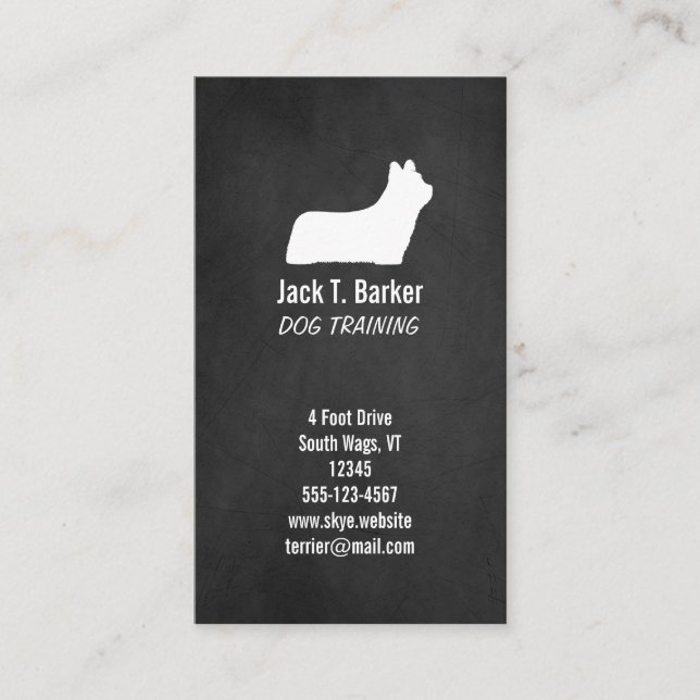 Skye Terrier Silhouette Chalkboard Style Verticle Business Card (Front)