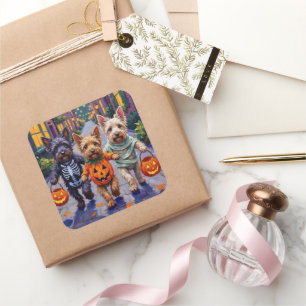 Skye Terrier Trick-or-Treating Halloween Costumes Square Sticker