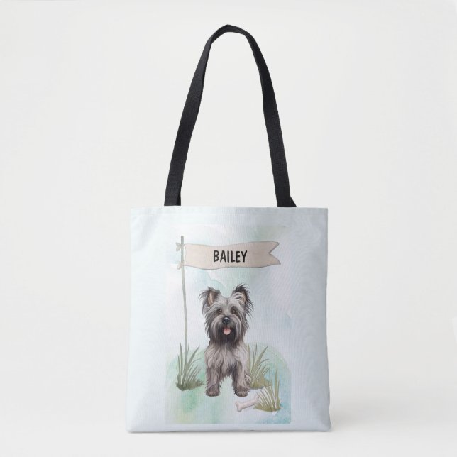 Skye Terrier Watercolor Personalised Dog Tote Bag (Front)