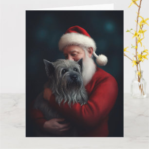 Skye Terrier With Santa Claus Festive Christmas Card